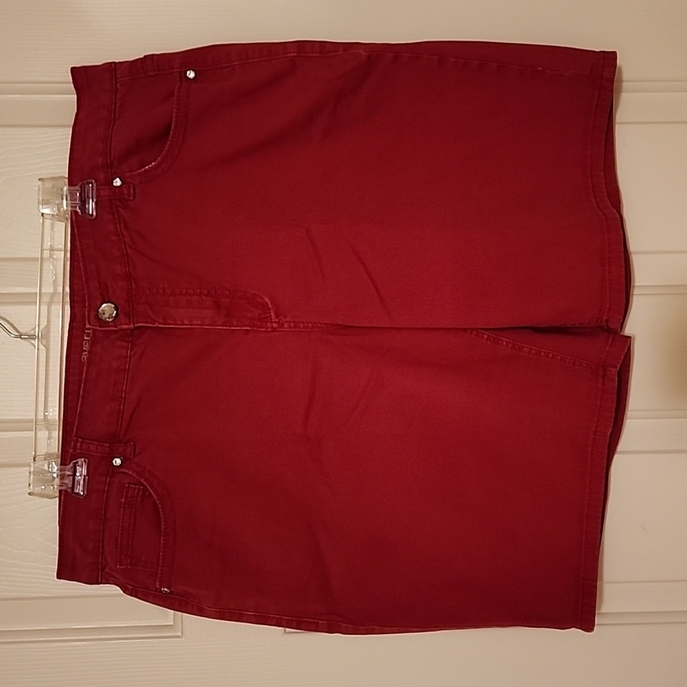 Avenue Red Denim Shorts